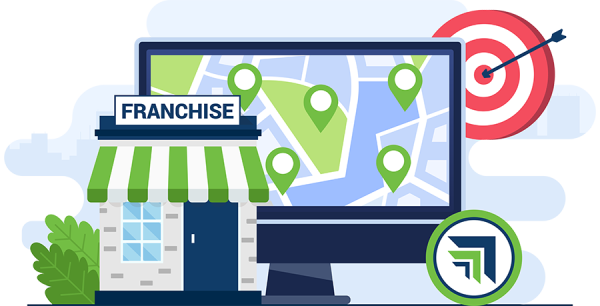Advantages of Franchising a Business - Illustration of a Computer Showing Franchise Locations