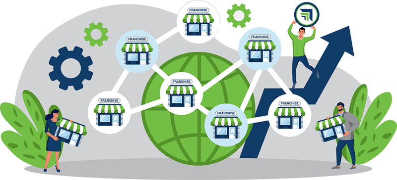 Franchise Management Systems Illustration of People Trying to Manage an Entire Franchise System